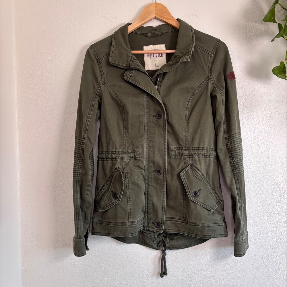 Y2K Hollister green military jacket zip up buttons size small indie utility moto